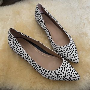 Vionic Lena Spot leather suede animal print black and white flat shoes size 10